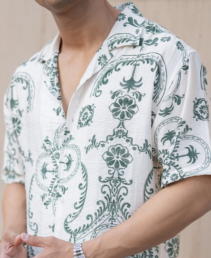 Green Structured Print Shirt