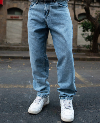 Light Blue Baggy Fit Basic Denim Jeans