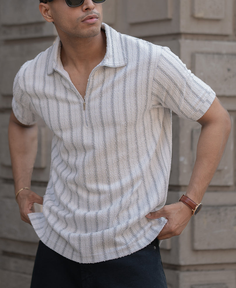 Grey Structured Stripe T-Shirt