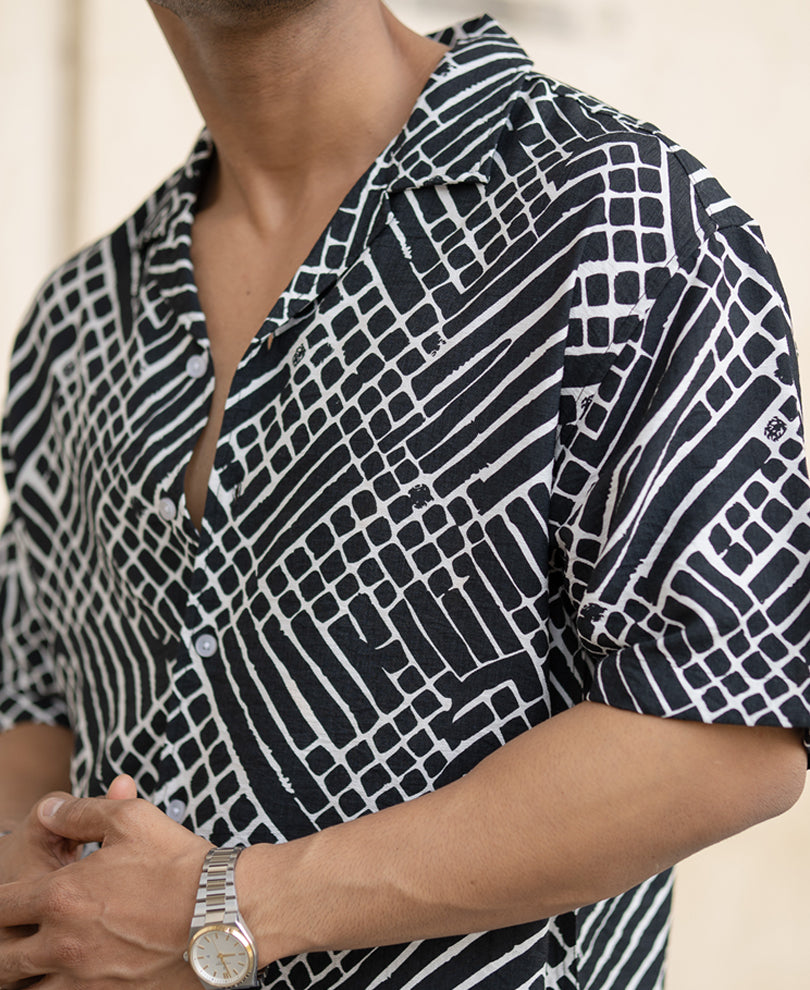 Black Printed Half Sleeves Oversized Shirt