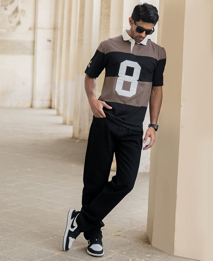 Beige Embroidered Stripe T-Shirt