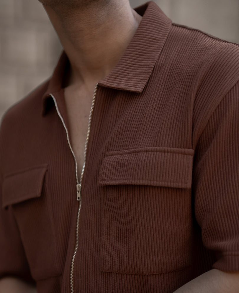 Cocoa Brown Oversized Half Sleeves Shirt