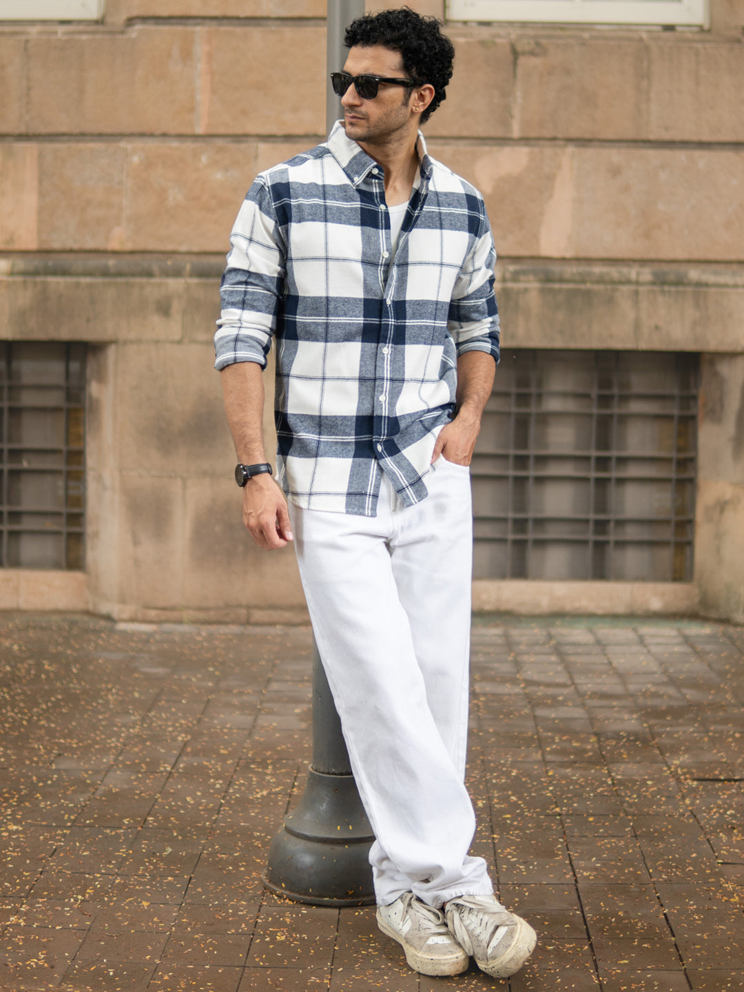 Navy And White Macro Checks Shirt