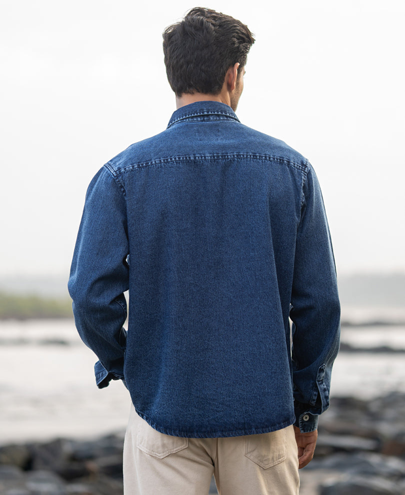 Dark Blue Washed Denim Full Sleeves Shirt.