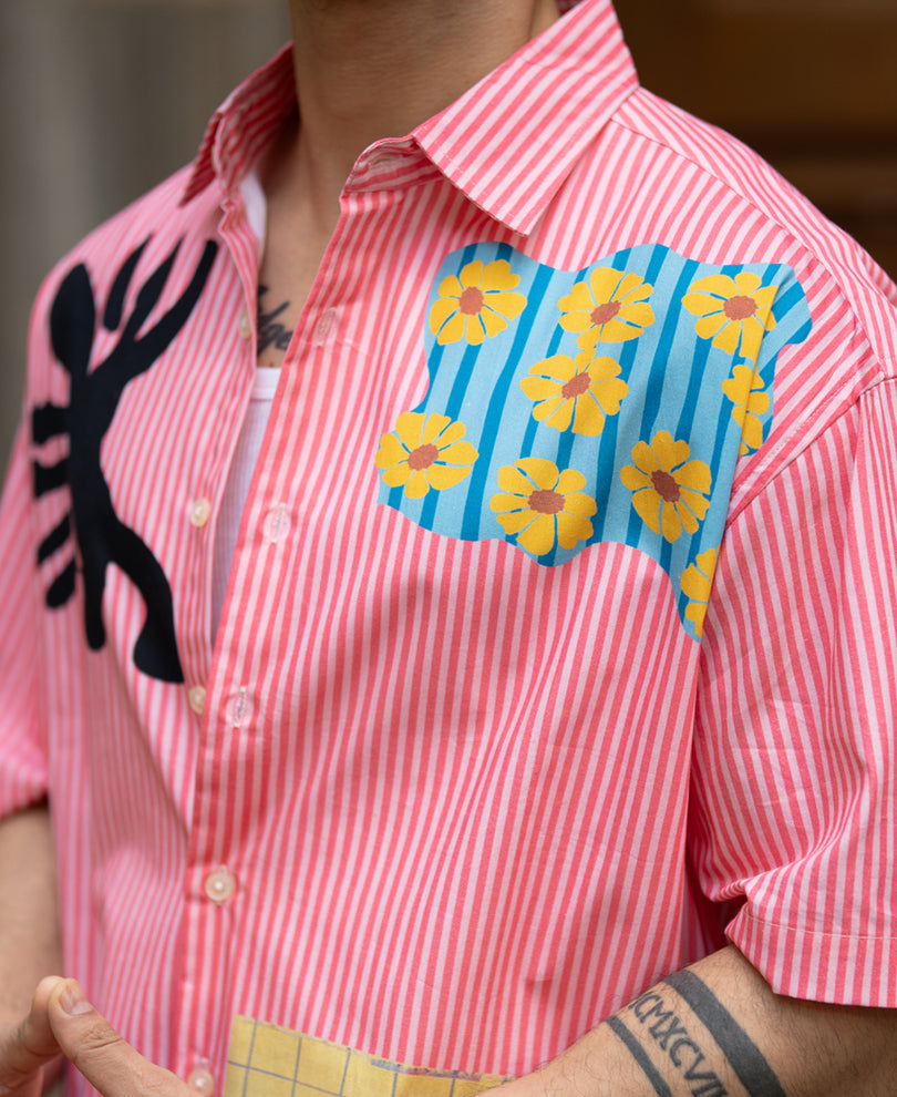 Pink Summer Print Stripe Shirt.