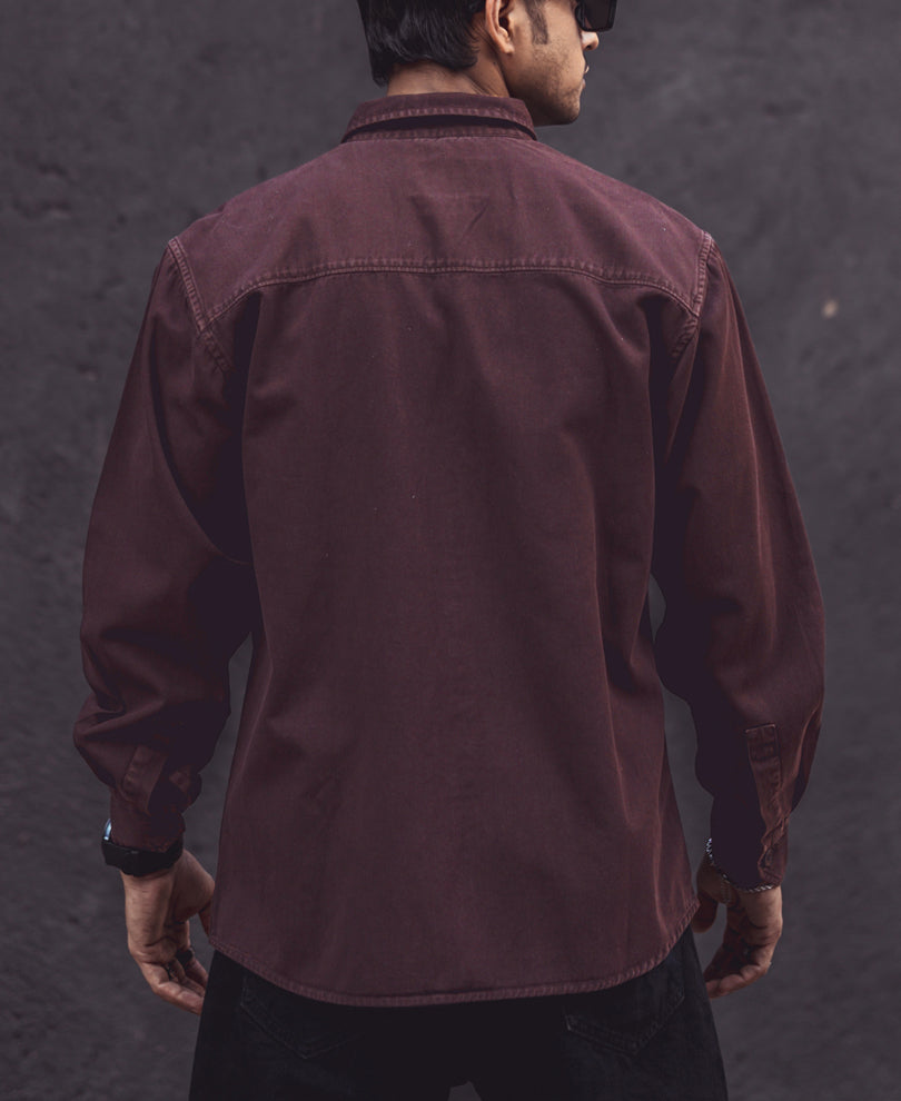 Dark Brown Denim Shacket Full Sleeves Shirt