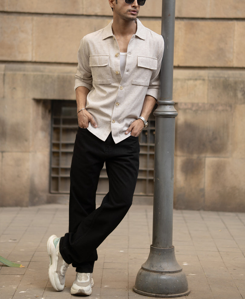 Natural Linen Double Pocket Shirt