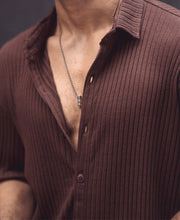 Brown Rib Knit Oversize Drop Shoulder Shirt