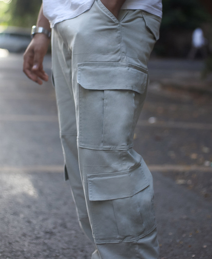 Light Grey Cargo Pocket Baggy Fit Jeans