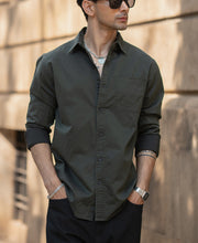 Dark Olive Cotton Twill Shirt.