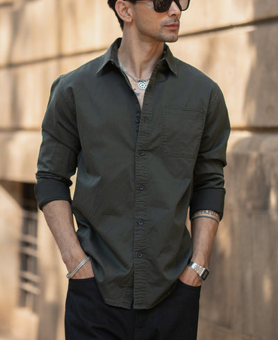 Dark Olive Cotton Twill Shirt