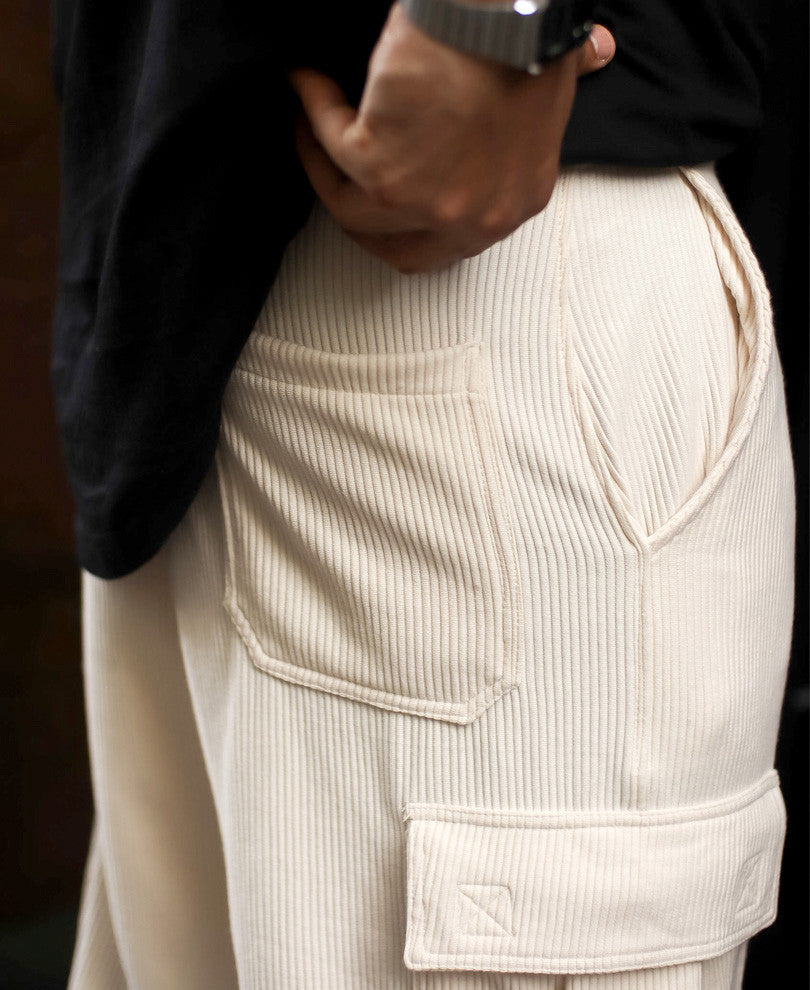 Cream Side Pocket Baggy Fit Track Pant