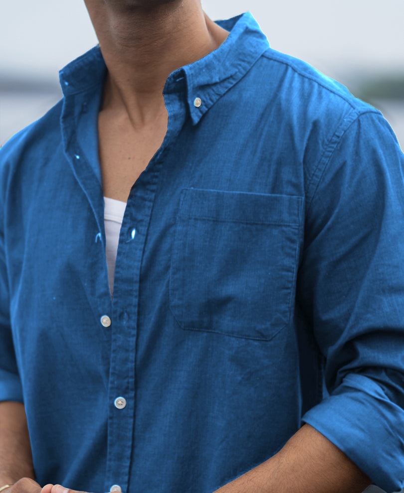 Cerulean Blue Linen Blend Shirt