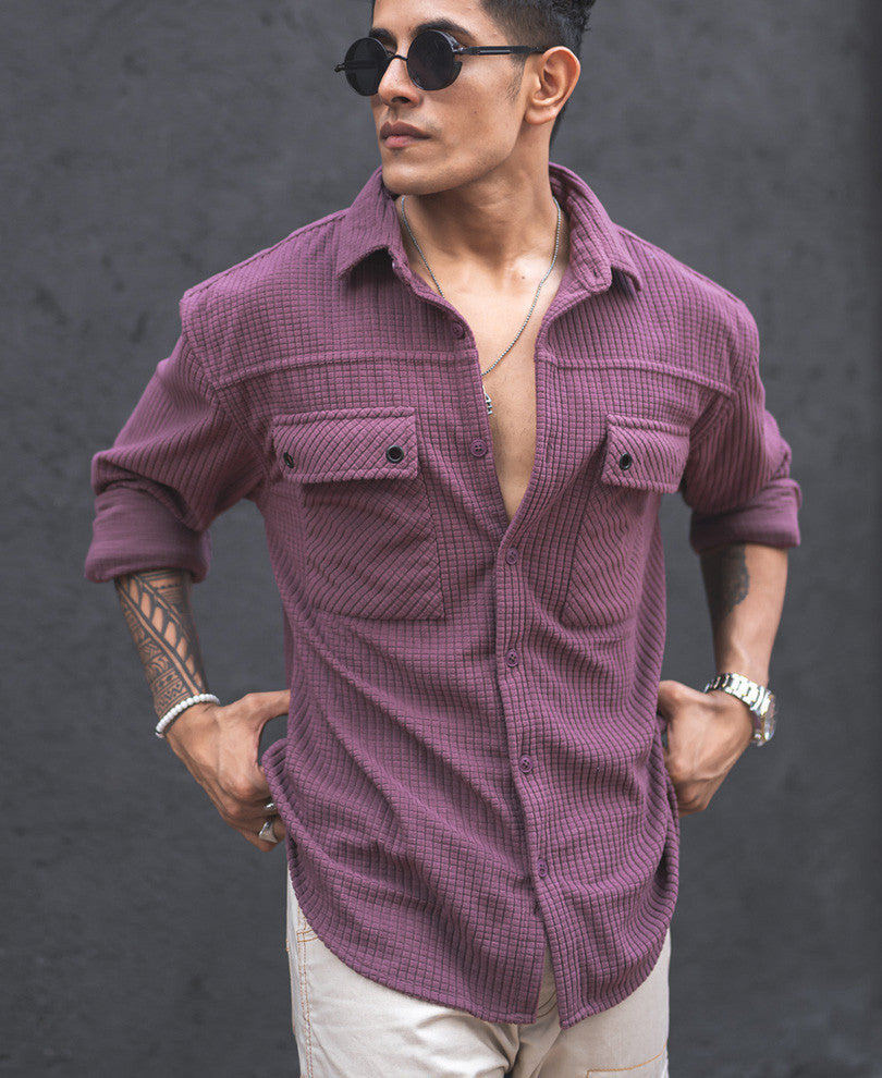 Rust Pink Structured Knit Oversized Shirt
