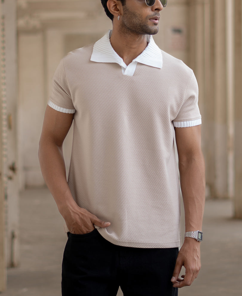Light Beige Regular Fit Half Sleeves T-Shirt