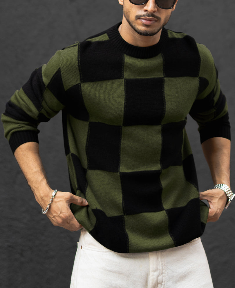 Black And Green Checks Regular Fit Full Sleeves T-Shirt
