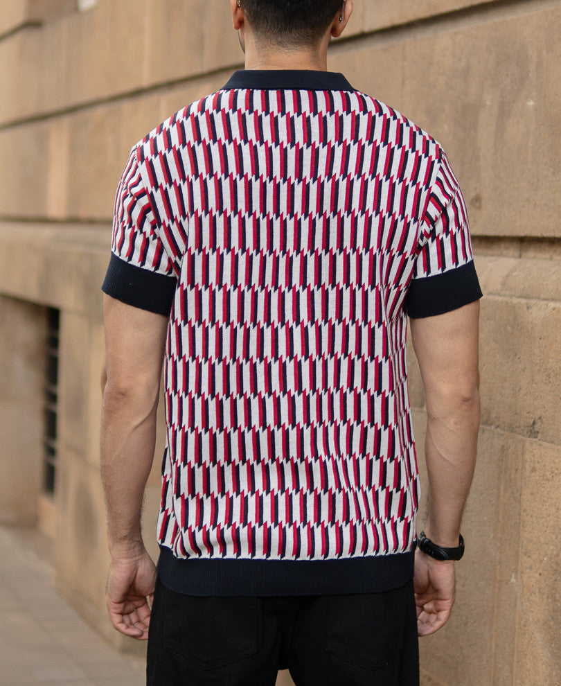 Multicolour Jacquard Knit Polo T-Shirt