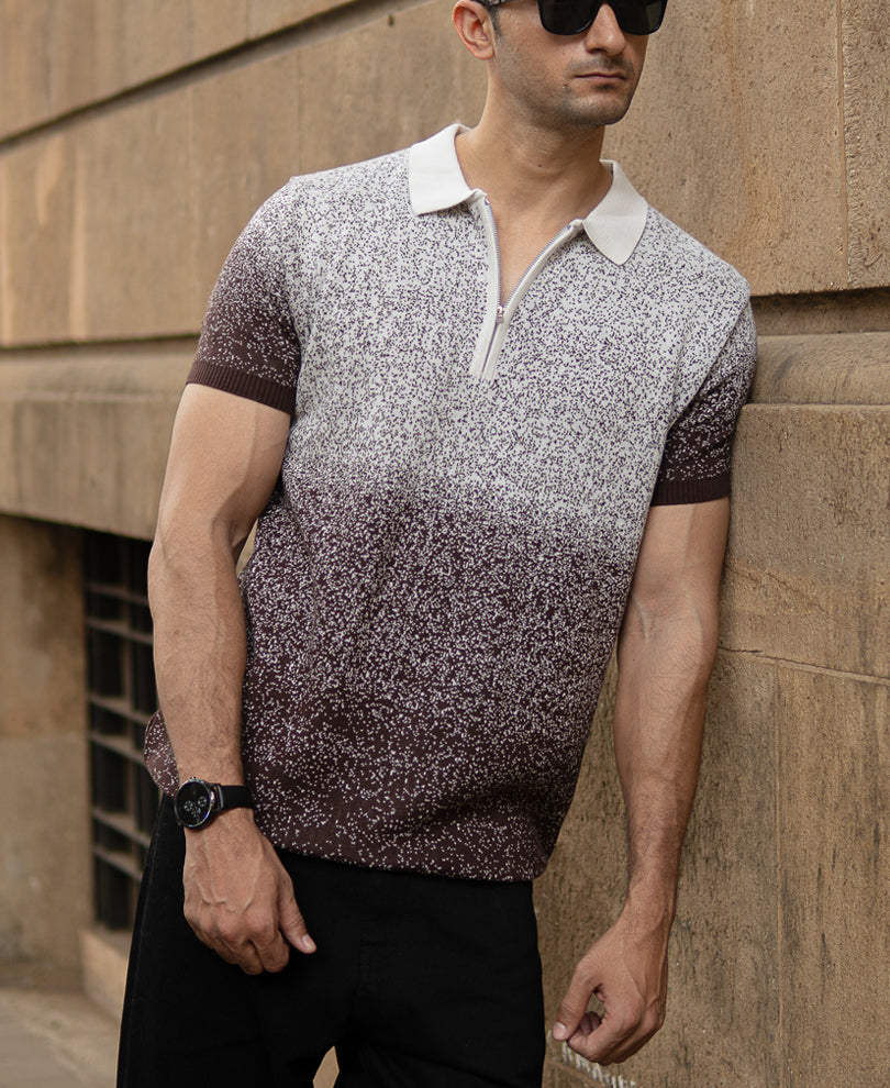Dark Brown Ombre Jacquard T-Shirt