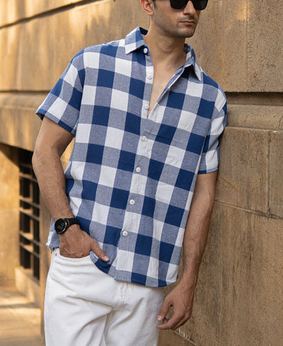 Blue Structured Checks Shirt