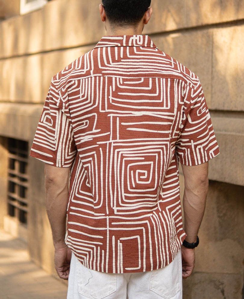 Rust Abstract Print Structure Shirt