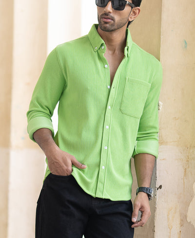 Lime Green Regular Fit Full Sleeves Shirt
