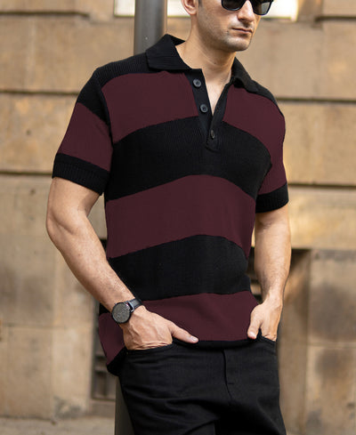 Wine And Black Stripe T-Shirt