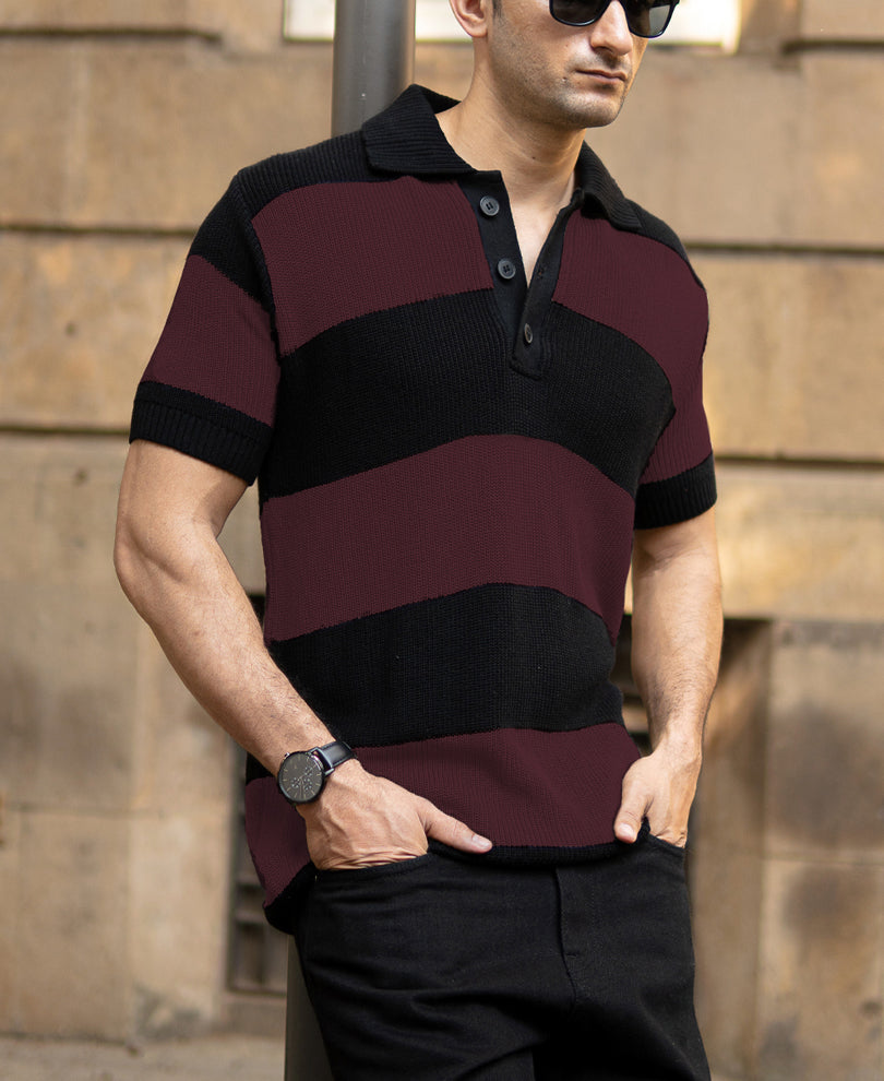Wine And Black Stripe T-Shirt