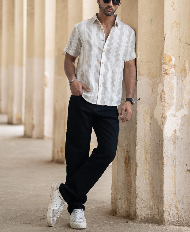 Beige Structured Stripe Shirt