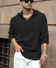 Black Crinkled Hooded Shirt