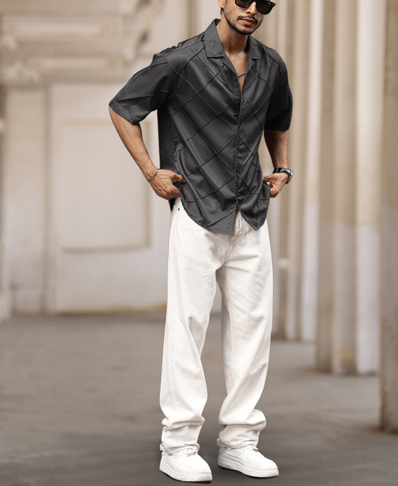 Dark Grey Solid Structured Oversized Shirt