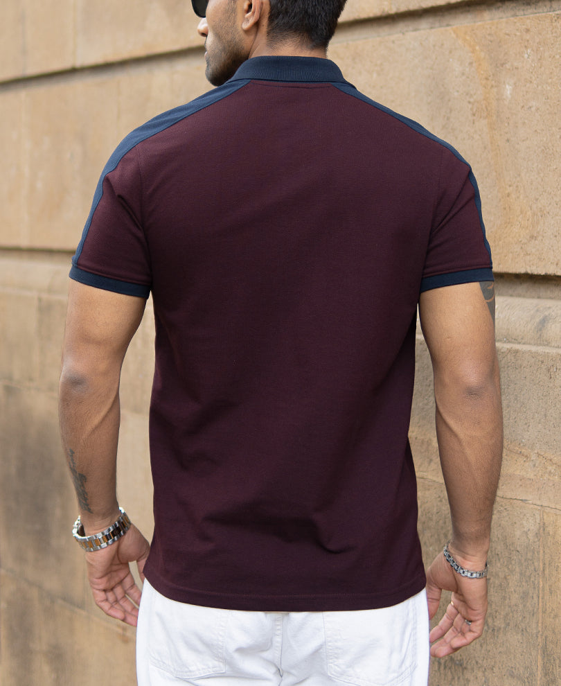 Wine And Navy Panel T-Shirt