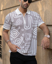 Grey Contrast Printed Polo T-Shirt