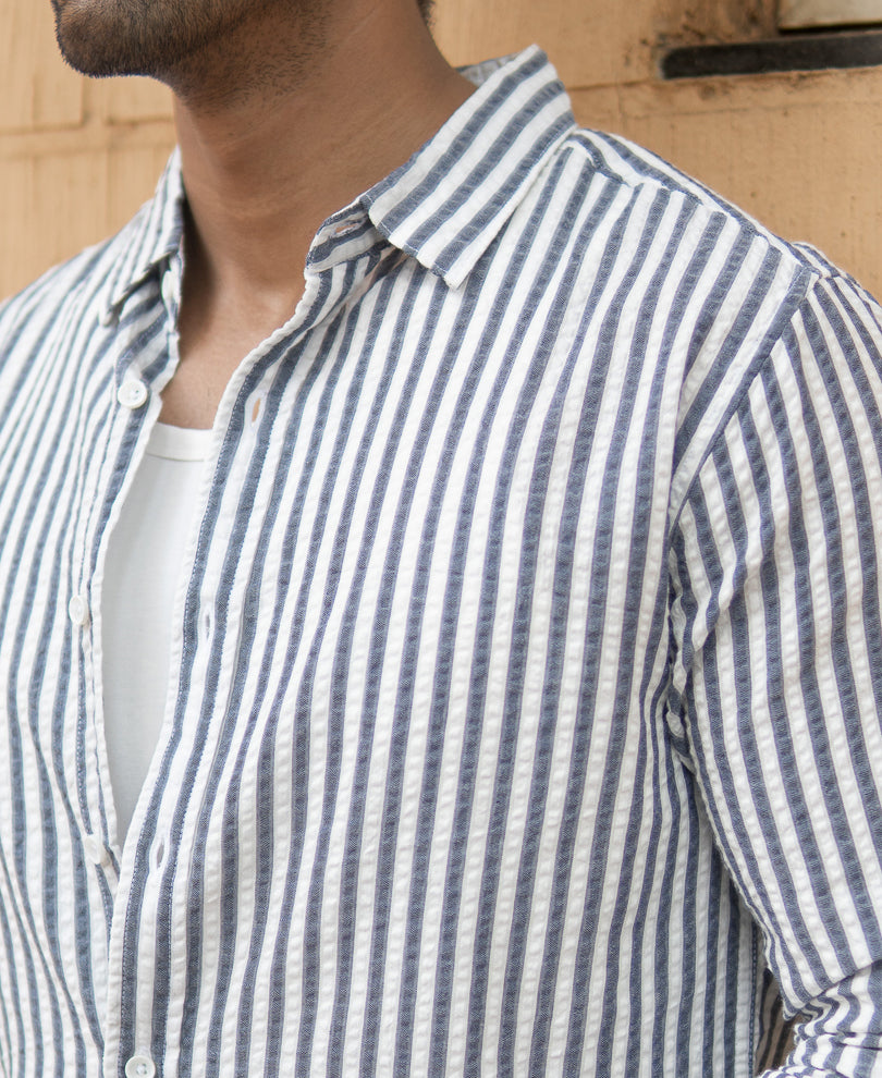 Navy Seersucker Stripe Shirt