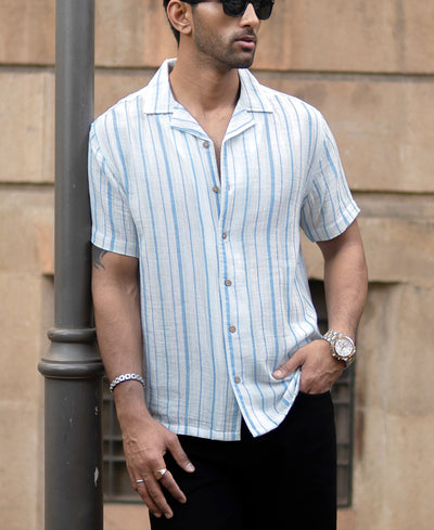 Blue Crinkled Stripe Shirt