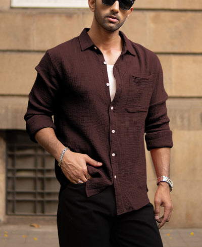 Cocoa Brown Crinkled Shirt