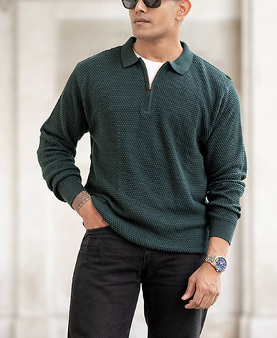 Pine Green Regular Fit Full Sleeves T-Shirt