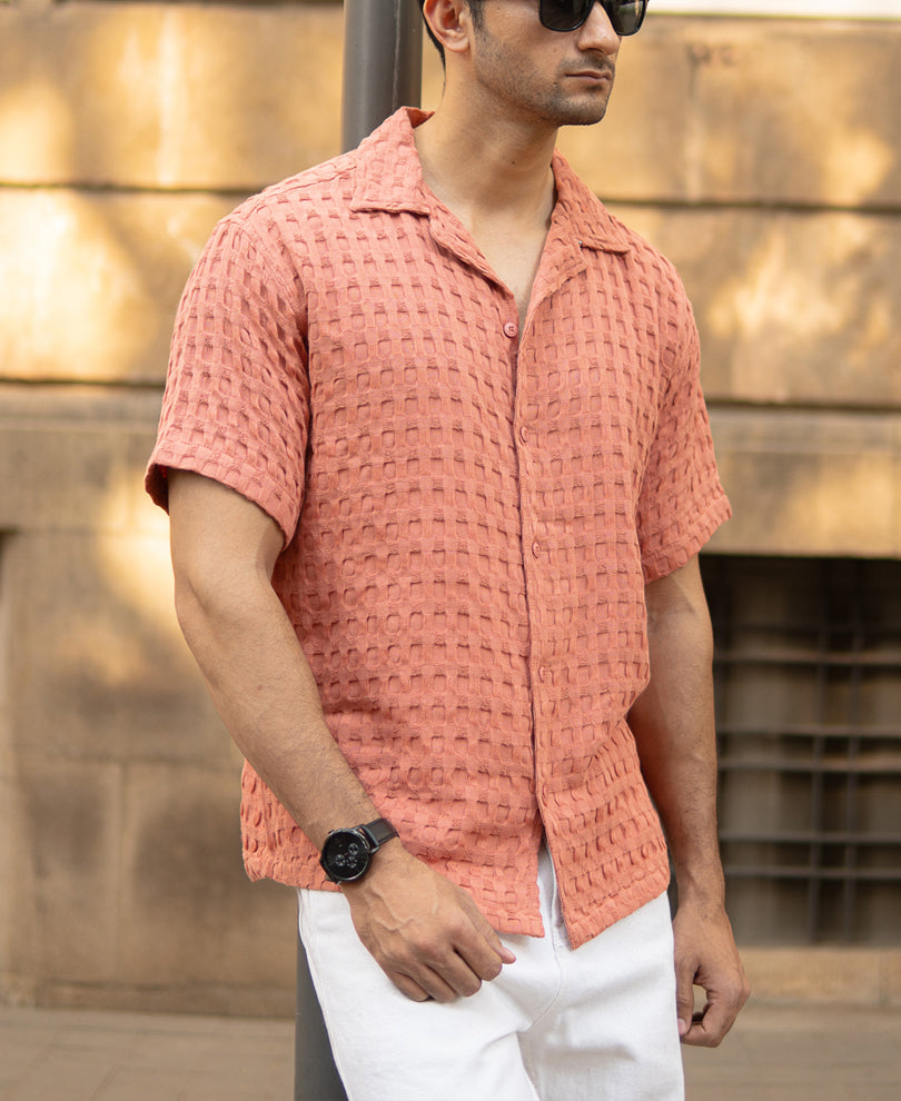Dark Peach Structured Oversized Half Sleeves Shirt