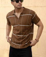 Brown Knitted Checks T-Shirt