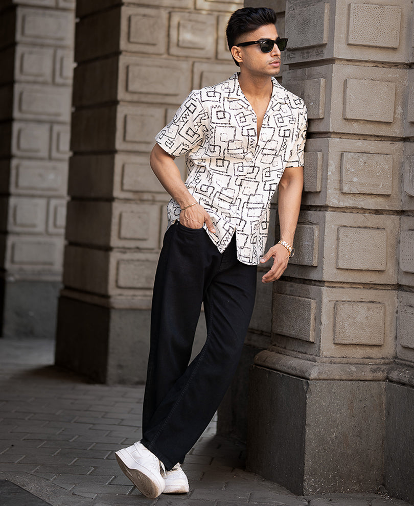 White Cuban Printed Shirt