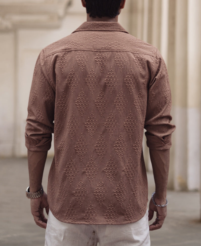 Dark Beige Structured Regular Fit Full Sleeves Shirt