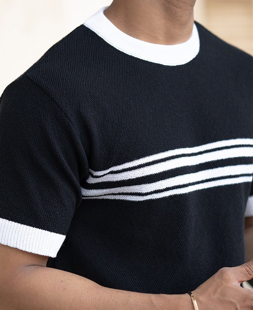 Black Striped Knit T-Shirt