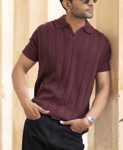 Wine Knitted Polo T-Shirt