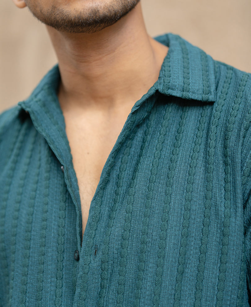 Green Regular Fit Structured Full Sleeves Shirt