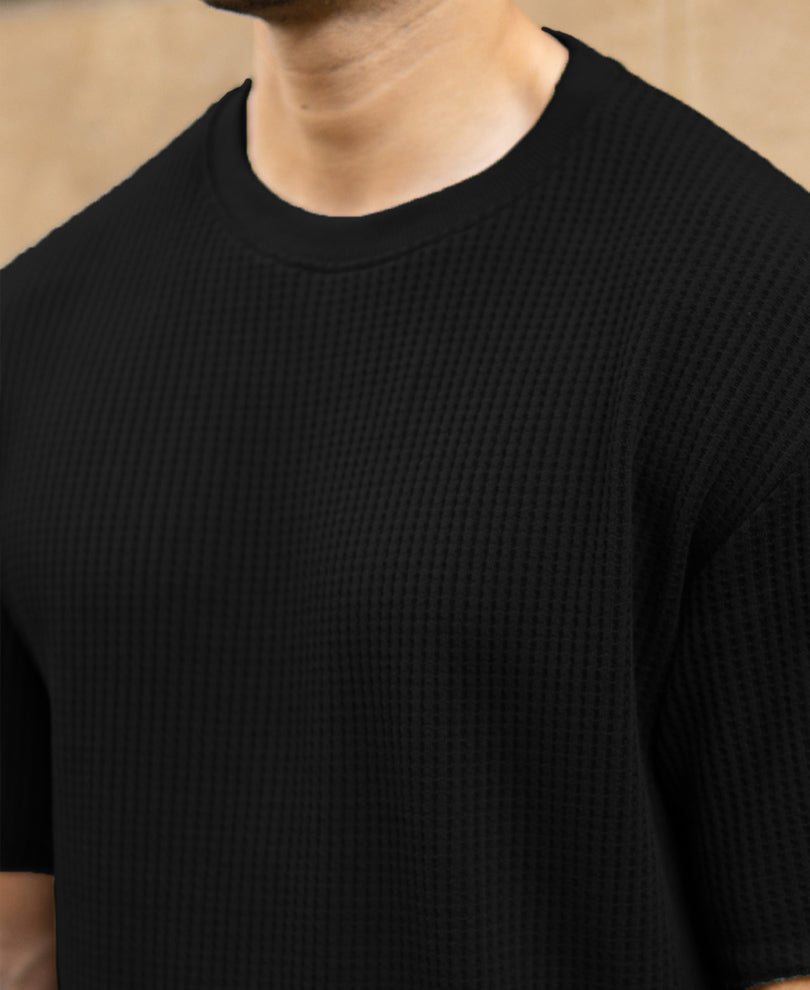Black Structured Oversized Half Sleeves T Shirt