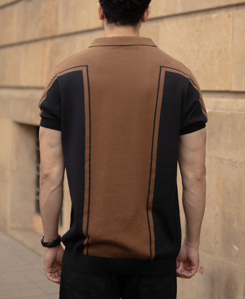 Brown And Black Panelled T-Shirt