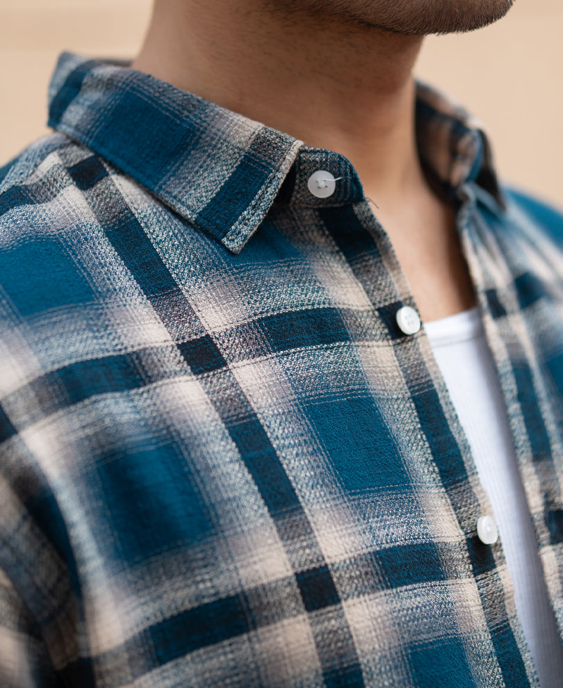 Teal Structured Checks Shirt.