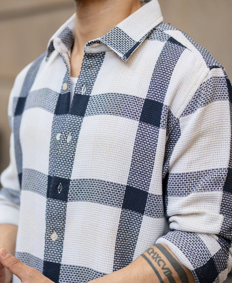 Navy Structure Checked Shirt.