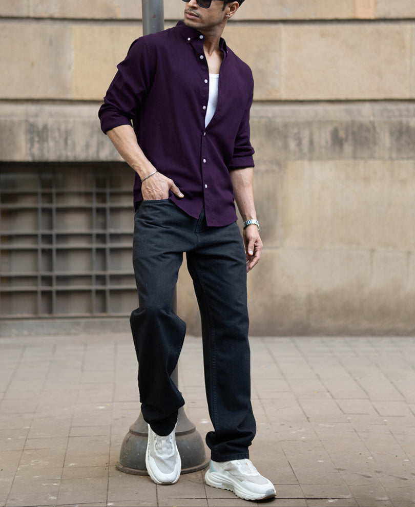 Dark Purple Linen Blend Shirt