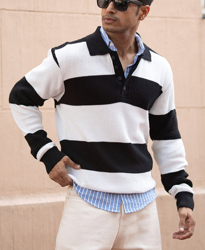 Black And White Knit Sweatshirt