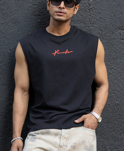 Black Slogan Print Vest